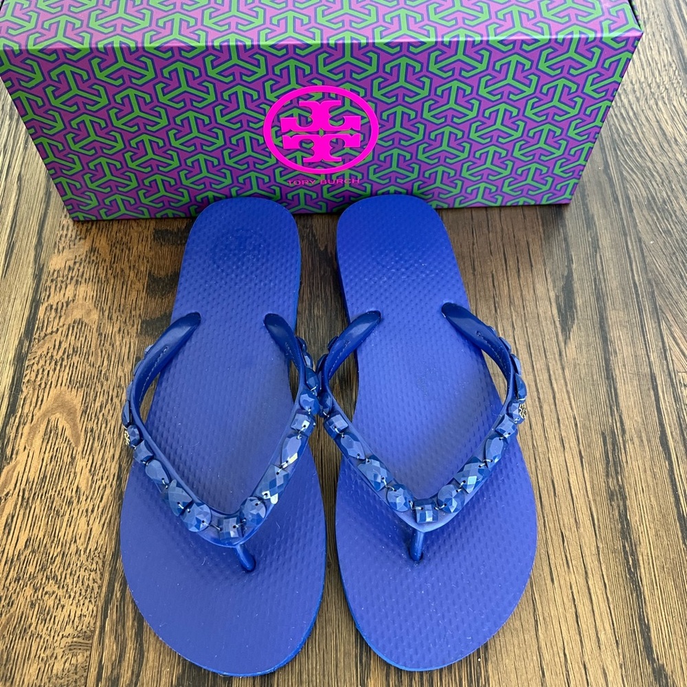 Tory Burch Jeweled Flip Flop Royal Blue, Size 7